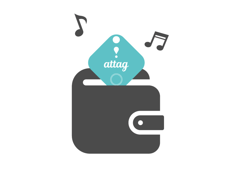 財布に入れた attag が音を鳴らしているイラスト